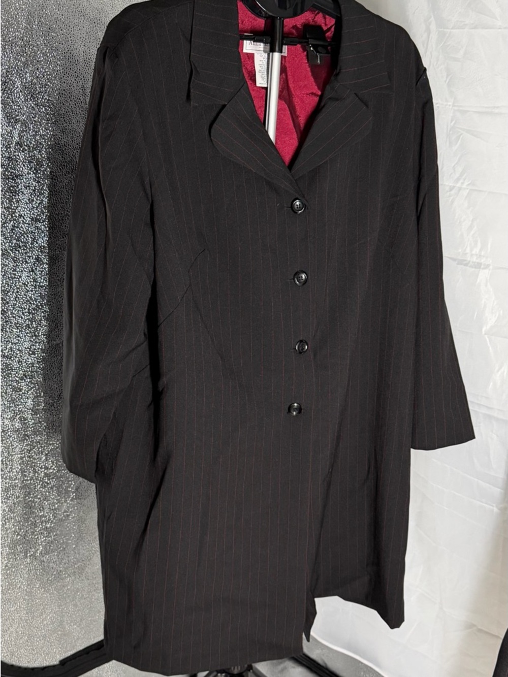 Anna Maxwell Womens 2 Piece Black & Red Pinstriped Pants Suit Set Sz 28 NEW